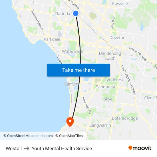 Westall to Youth Mental Health Service map