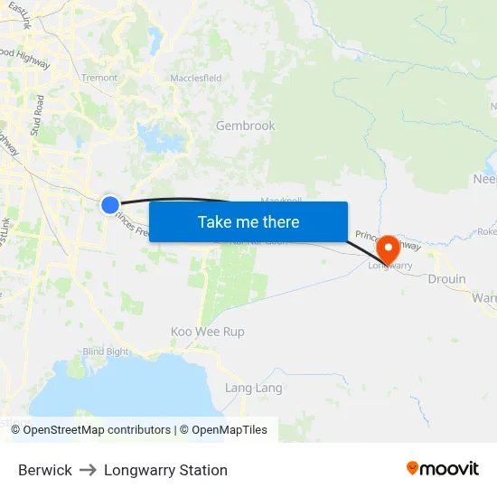 Berwick to Longwarry Station map