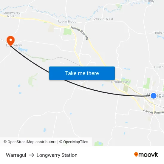 Warragul to Longwarry Station map