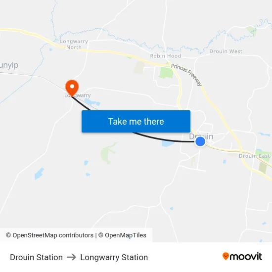 Drouin Station to Longwarry Station map