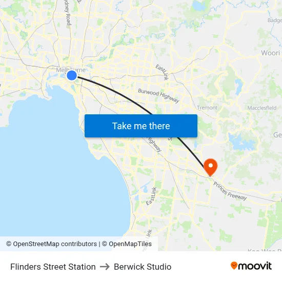 Flinders Street Station to Berwick Studio map