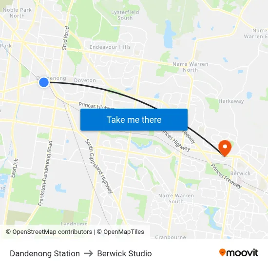 Dandenong Station to Berwick Studio map