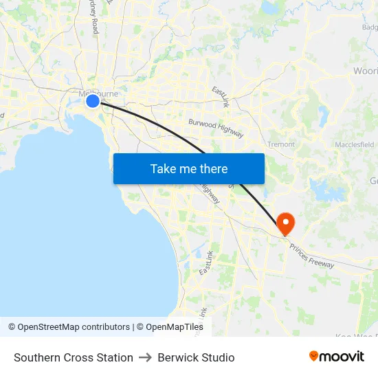 Southern Cross Station to Berwick Studio map