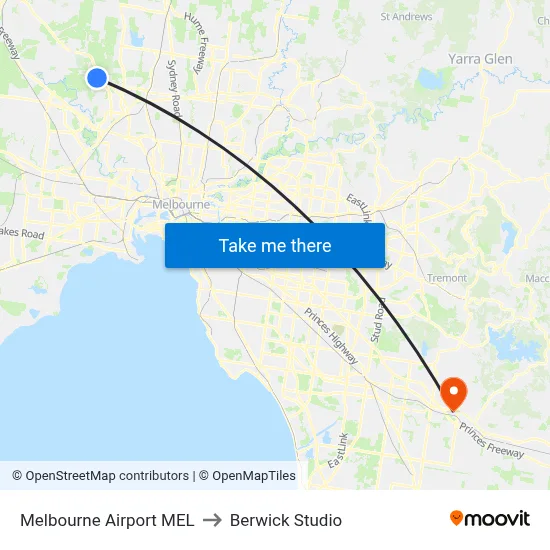 Melbourne Airport MEL to Berwick Studio map