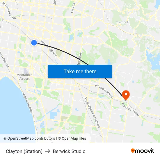 Clayton (Station) to Berwick Studio map