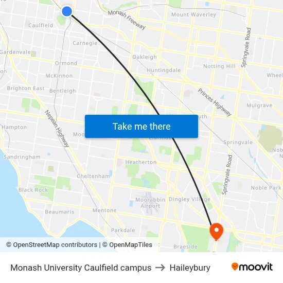 Monash University Caulfield campus to Haileybury map