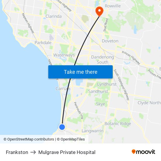 Frankston to Mulgrave Private Hospital map