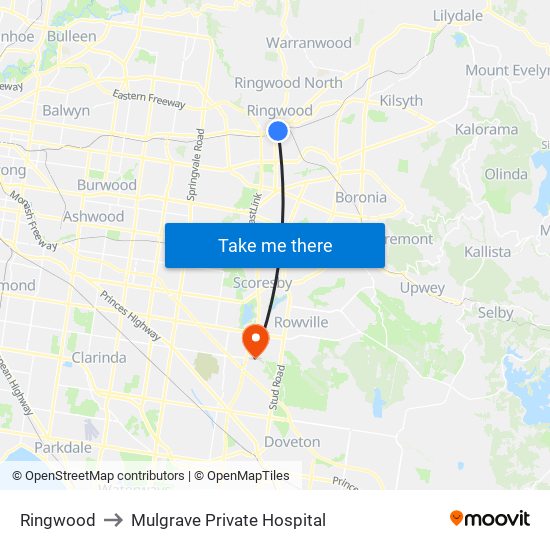 Ringwood to Mulgrave Private Hospital map