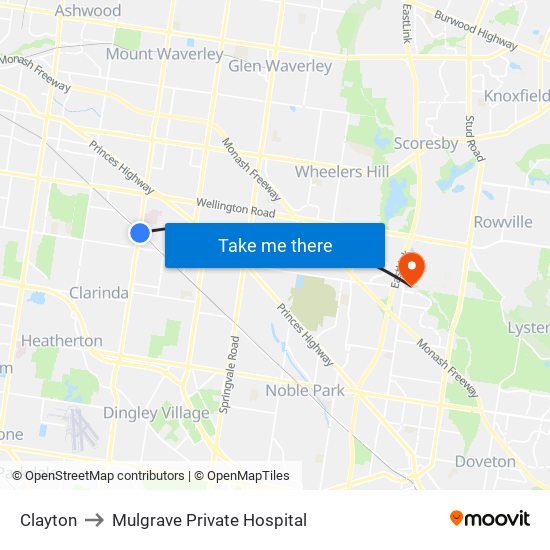 Clayton to Mulgrave Private Hospital map