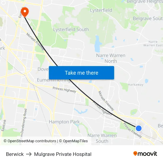 Berwick to Mulgrave Private Hospital map