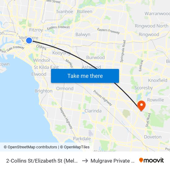 2-Collins St/Elizabeth St (Melbourne City) to Mulgrave Private Hospital map