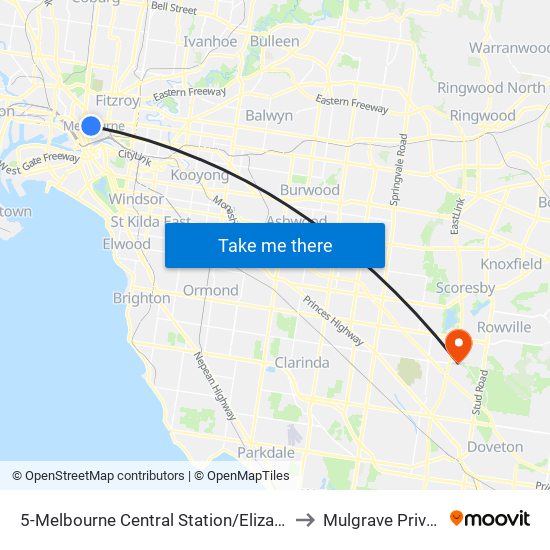 5-Melbourne Central Station/Elizabeth St (Melbourne City) to Mulgrave Private Hospital map