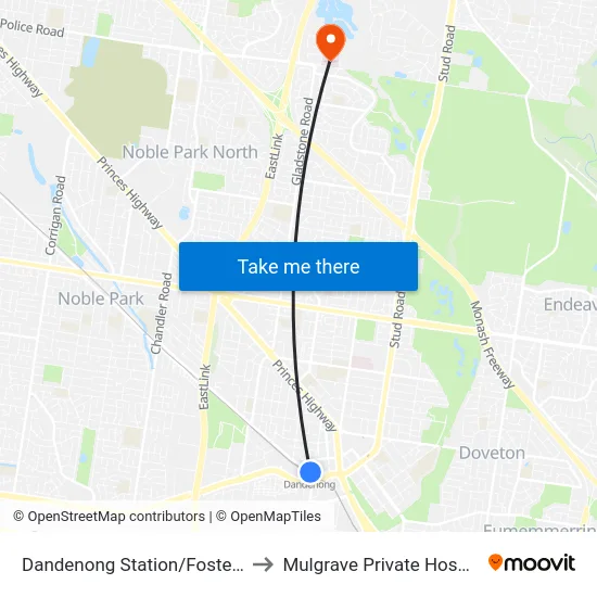 Dandenong Station/Foster St to Mulgrave Private Hospital map