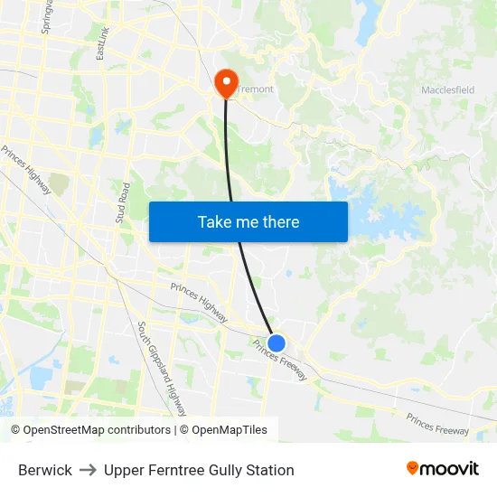 Berwick to Upper Ferntree Gully Station map