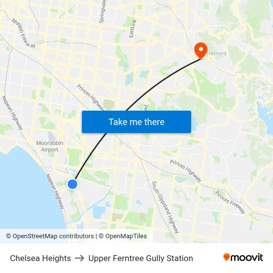 Chelsea Heights to Upper Ferntree Gully Station map