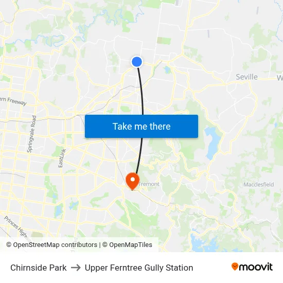 Chirnside Park to Upper Ferntree Gully Station map