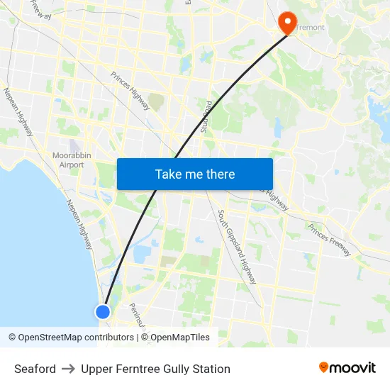 Seaford to Upper Ferntree Gully Station map