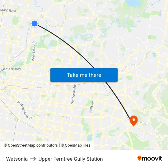 Watsonia to Upper Ferntree Gully Station map