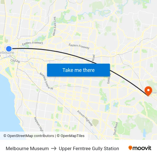 Melbourne Museum to Upper Ferntree Gully Station map