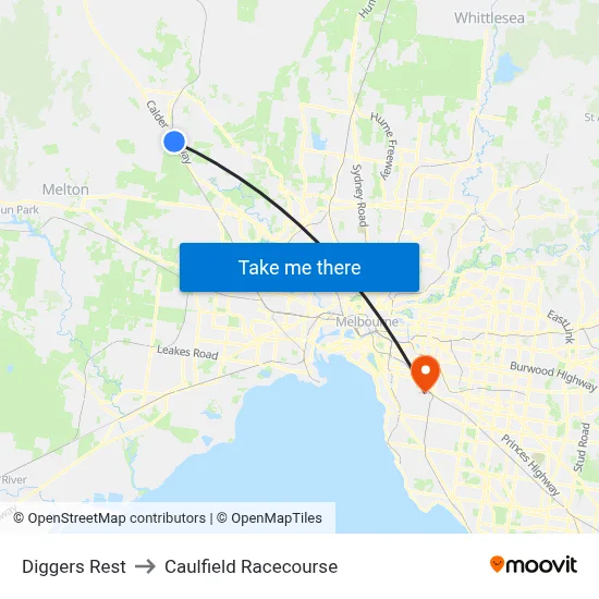 Diggers Rest to Caulfield Racecourse map