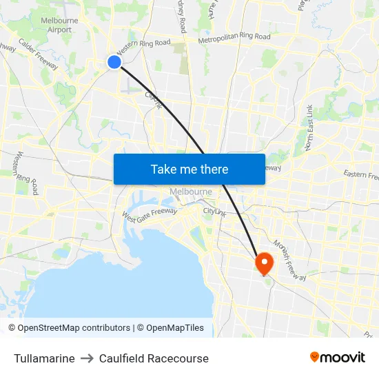 Tullamarine to Caulfield Racecourse map