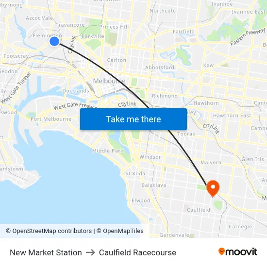 New Market Station to Caulfield Racecourse map