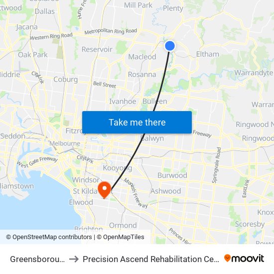 Greensborough to Precision Ascend Rehabilitation Centre map