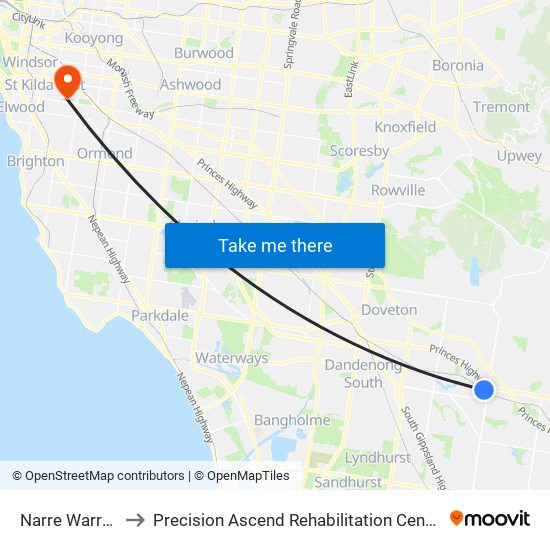 Narre Warren to Precision Ascend Rehabilitation Centre map