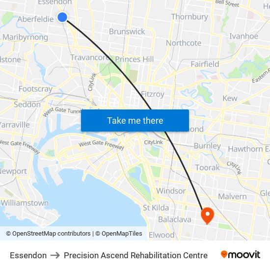 Essendon to Precision Ascend Rehabilitation Centre map