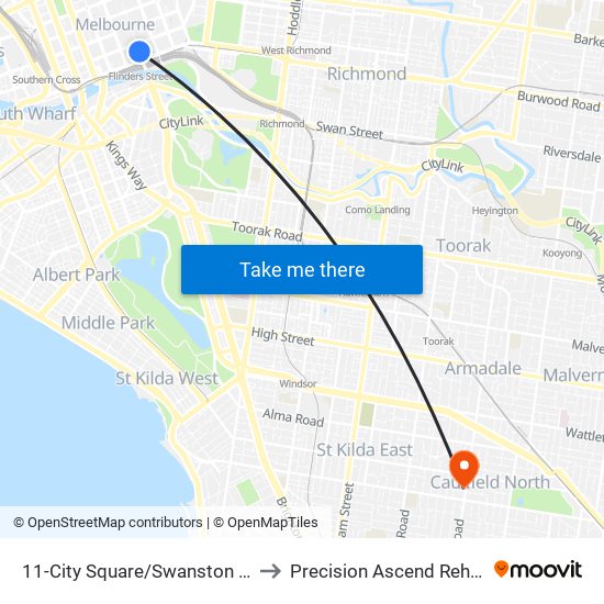 11-City Square/Swanston St (Melbourne City) to Precision Ascend Rehabilitation Centre map