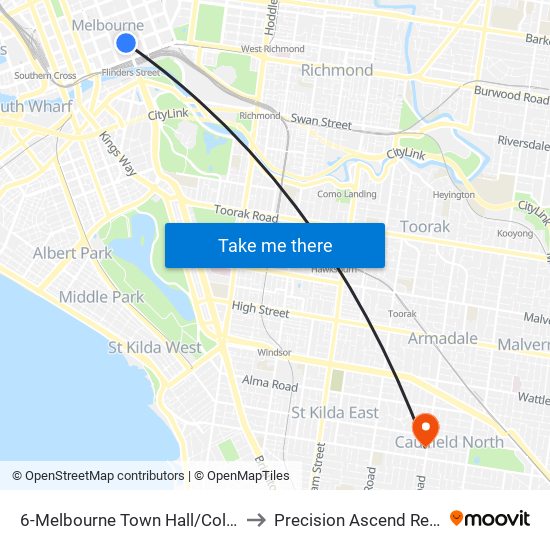 6-Melbourne Town Hall/Collins St (Melbourne City) to Precision Ascend Rehabilitation Centre map