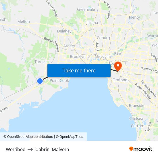 Werribee to Cabrini Malvern map