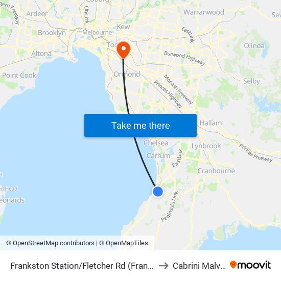 Frankston Station/Fletcher Rd (Frankston) to Cabrini Malvern map