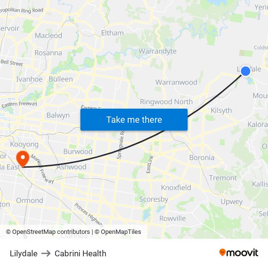 Lilydale to Cabrini Health map