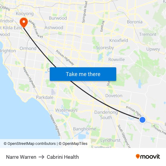 Narre Warren to Cabrini Health map