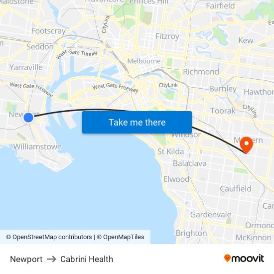 Newport to Cabrini Health map