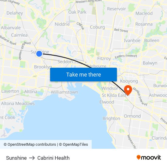 Sunshine to Cabrini Health map