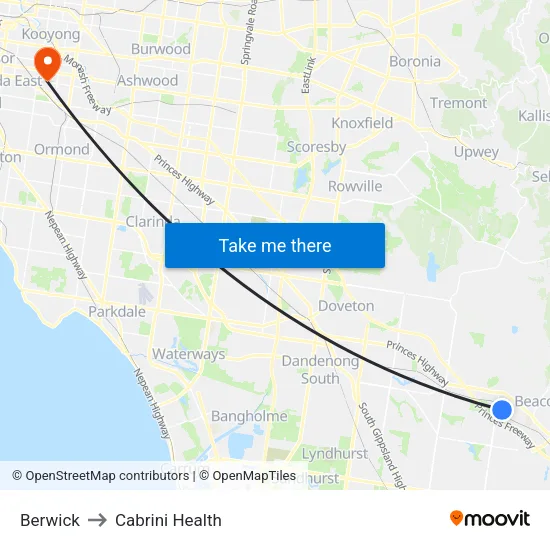 Berwick to Cabrini Health map