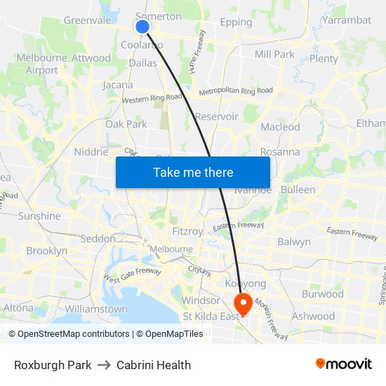 Roxburgh Park to Cabrini Health map