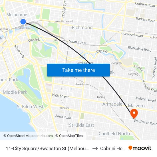 11-City Square/Swanston St (Melbourne City) to Cabrini Health map