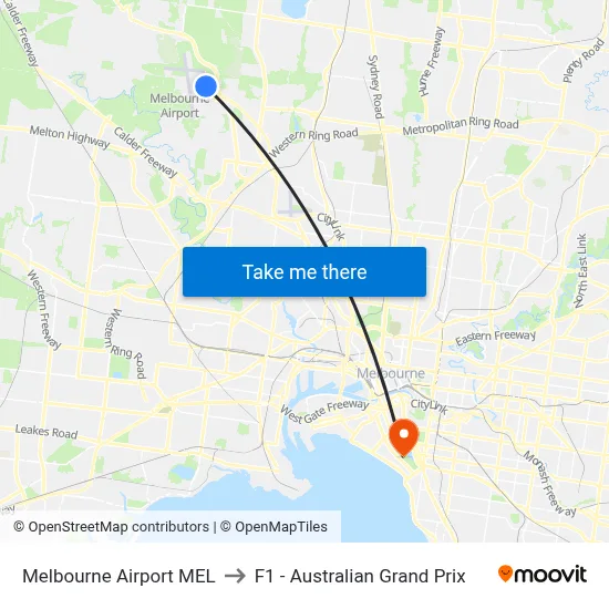 Melbourne Airport MEL to F1 - Australian Grand Prix map