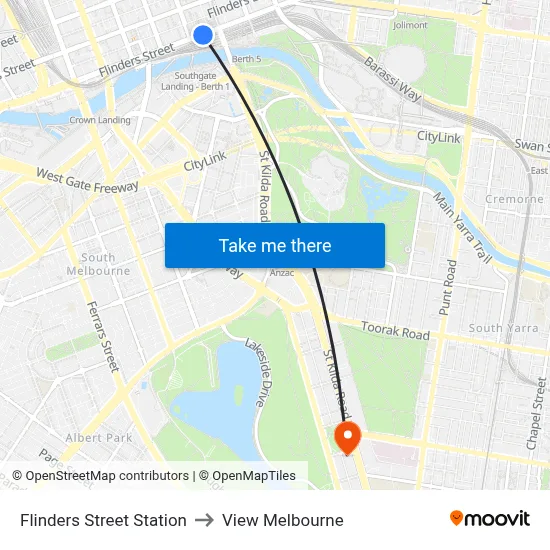 Flinders Street Station to View Melbourne map