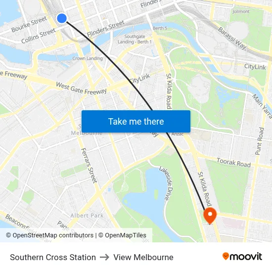 Southern Cross Station to View Melbourne map