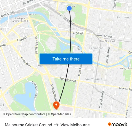 Melbourne Cricket Ground to View Melbourne map