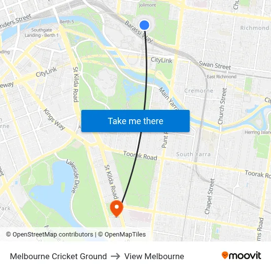 Melbourne Cricket Ground to View Melbourne map