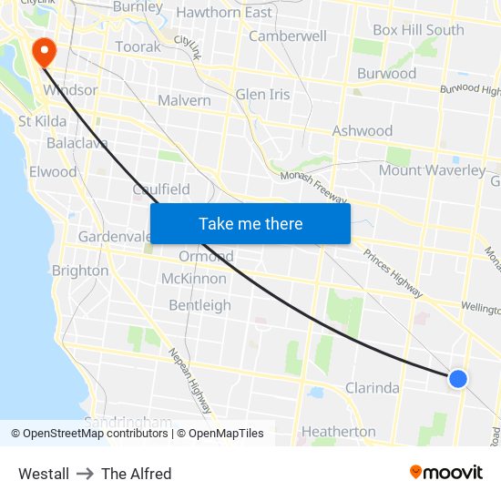 Westall to The Alfred map