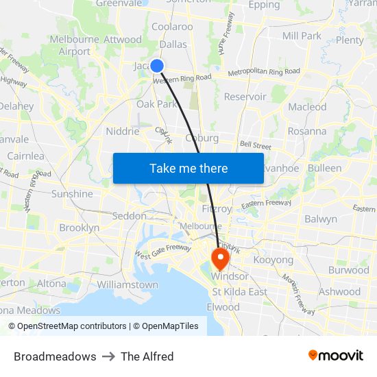 Broadmeadows to The Alfred map