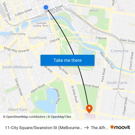 11-City Square/Swanston St (Melbourne City) to The Alfred map