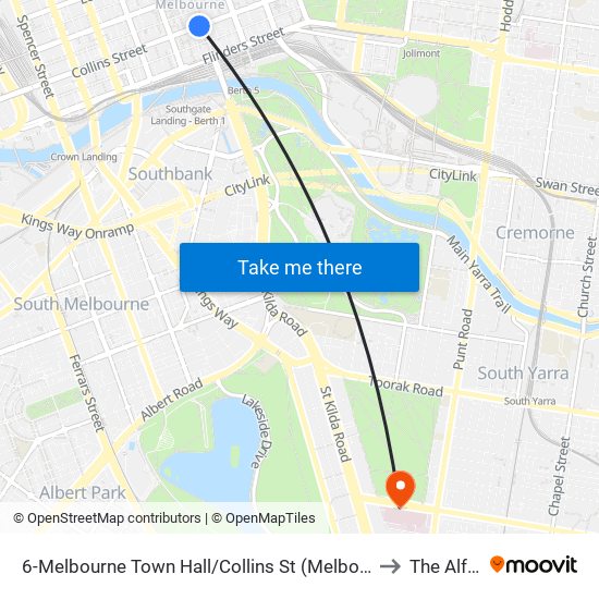 6-Melbourne Town Hall/Collins St (Melbourne City) to The Alfred map