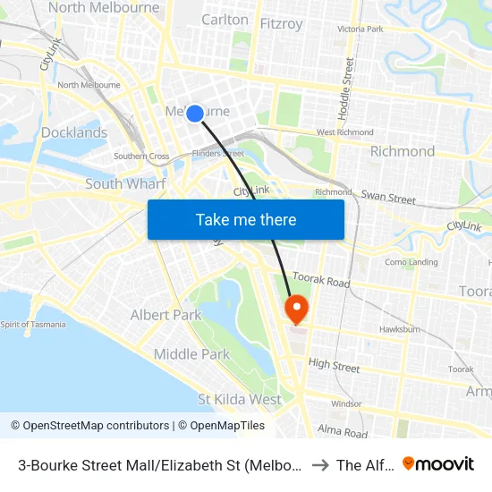 Bourke Street Mall/Elizabeth St #3 to The Alfred map